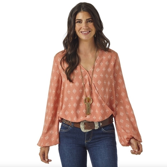 Wrangler Retro Peach Front Open Long Sleeve Blouse - Picture 1 of 8
